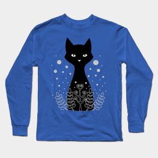 Black cat hiding behind ferns Long Sleeve T-Shirt